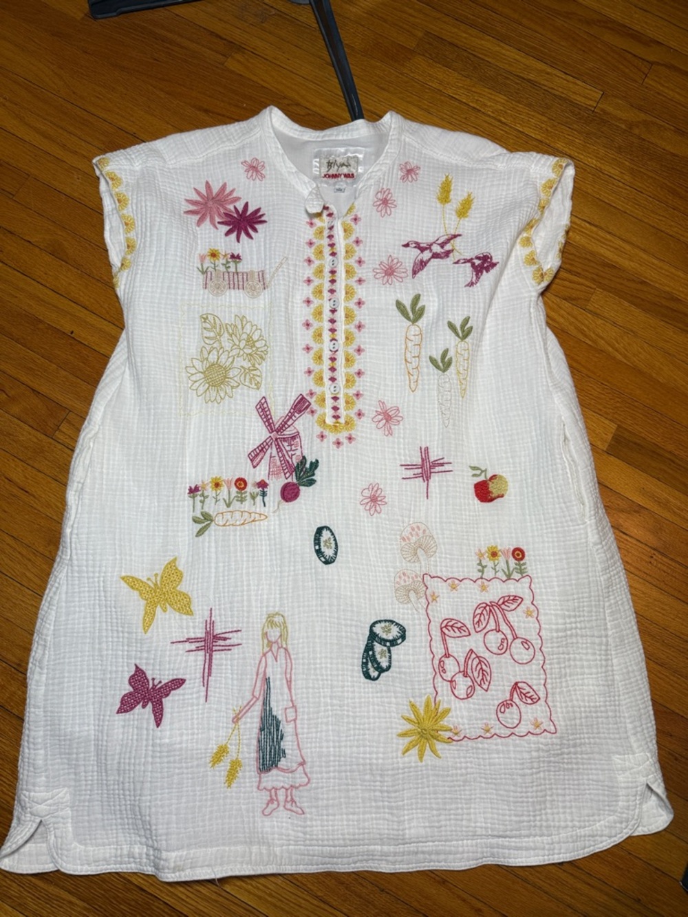 Johnny Was White Cotton Embroidered Tunic Dress Mishti Cartegena Generous Large - Picture 8 of 9